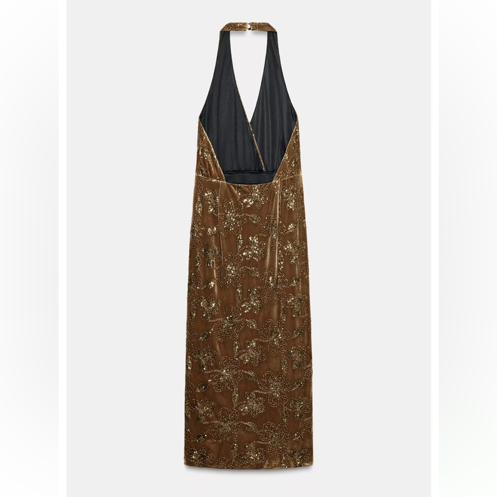 Zara NWT midi halter velvet and floral sequin dress - Picture 11 of 13